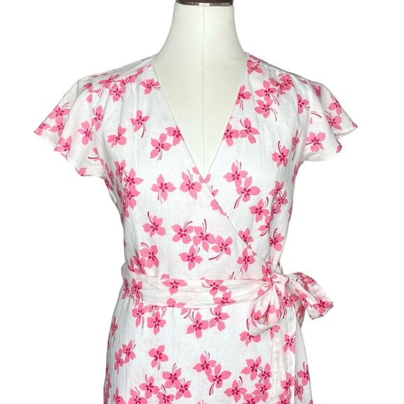 Draper James Pink Floral Linen Midi Wrap Dress size 4 - Picture 6 of 14